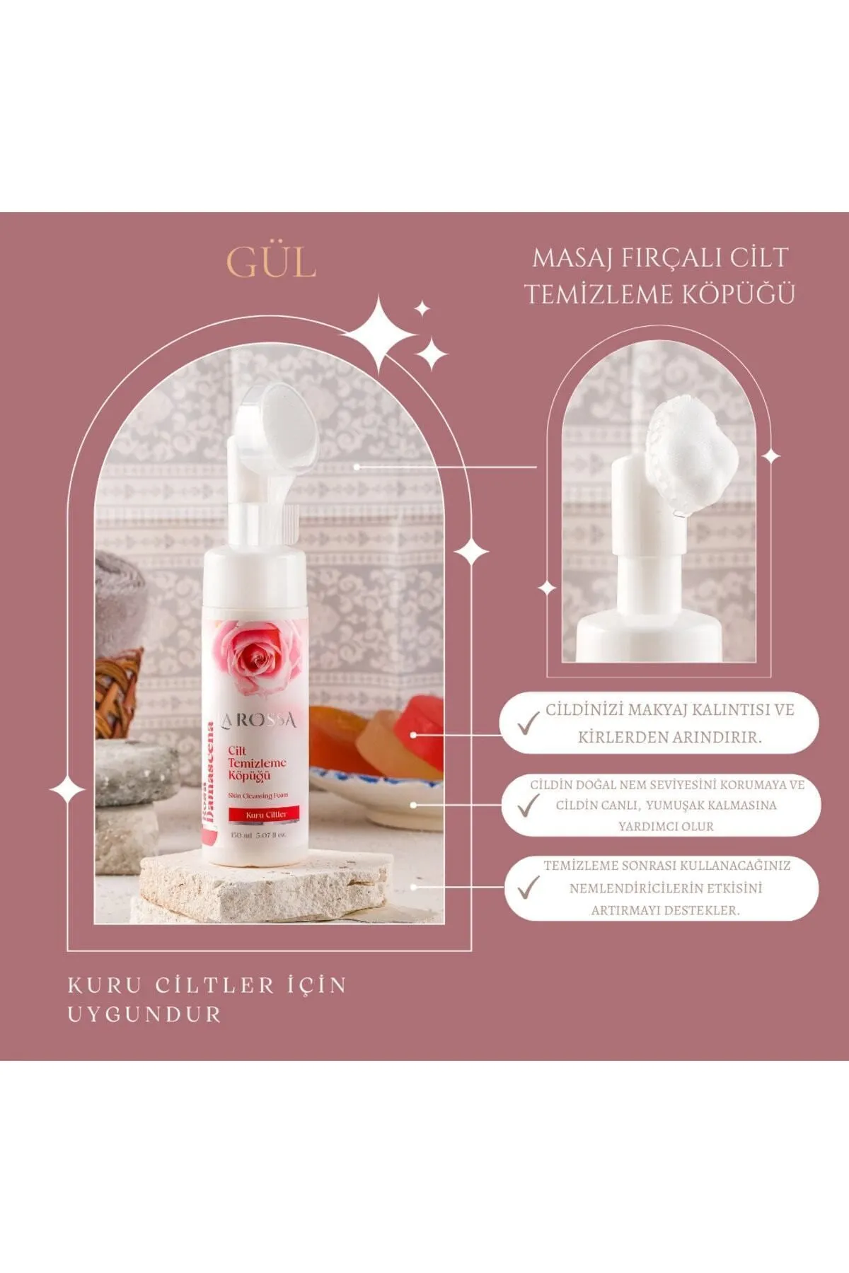 LA ROSSA GÜL TEMİZLEME KÖPÜĞÜ LA ROSSA FIRÇALI GÜL CİLT TEMİZLEME KÖPÜĞÜ 150 ML - Görsel 1